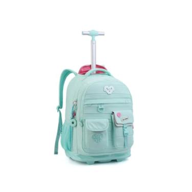 Imagem de Mochila Rodinha Juvenil Feminina Escolar Reforçada Chaveiro (Azul)