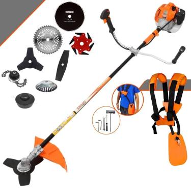 Imagem de Roçadeira Profissional Vulcan Vr520h À Gasolina 52cc + Faca 2 Pontas + Faca 40 Dentes + Faca 80 Dentes + Faca 6 Pontas
