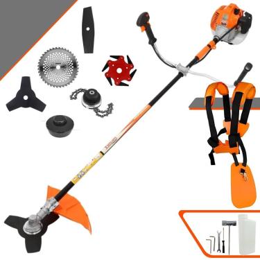 Imagem de Roçadeira Profissional Lateral Vulcan Vr520h À Gasolina 2t 52cc 2,5hp + Faca 2 Pontas 330mm 2,7mm + Faca 40 Dentes 255m