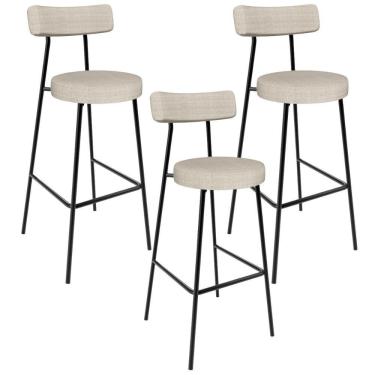 Imagem de Kit 03 Banquetas Alta Bar Cozinha Sala De Jantar Estrutura Em Aço Milão L02 Linho Palha - Lyam Decor
