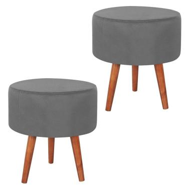 Imagem de Kit 2 Puff Puf Redondo Pes Palito 44x40cm Suede Cinza Escuro Mpassos Cinza Escuro