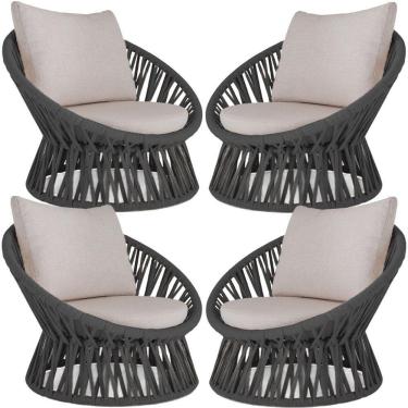 Imagem de 4 Poltrona Área Externa Monza Alumínio Pintura Corda Náutica Preto