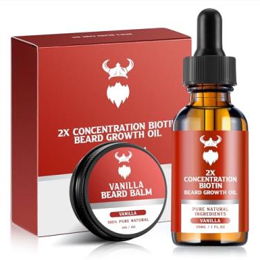 Imagem de MistySprite Kit de crescimento de barba – 2x concentração de biotina para homens, ingredientes naturais com óleo de argan, óleo de jojoba e vitamina (baunilha)