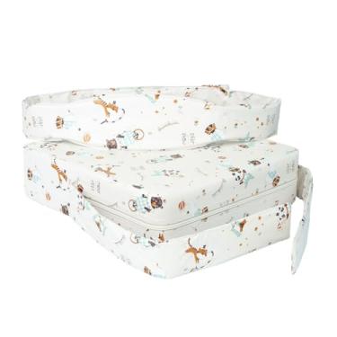 Imagem de Almofada Assento Infantil com Cinto de Segurança, PVC Impermeável, 35x35cm, Regulável, para Bebês 6 Meses a 7 Anos, Quadrada, Densidade 23, Lavável (Bege Circus)