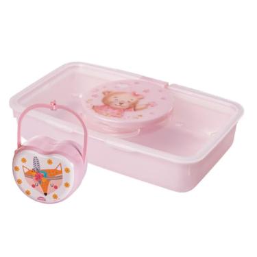 Imagem de Kit Higiene Bebê Porta Lenço Com Borracha De Vedação + Porta Chupeta Decorado (Rosa)
