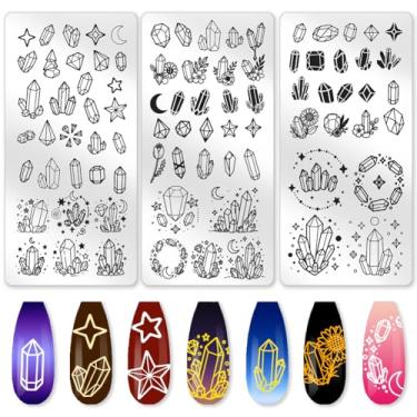 Imagem de Benikmake 3 peças de molde de carimbo de unha de cristal estrela flor diamante estêncil inoxidável para salão de manicure 6 x 12 cm 6 x 12 cm