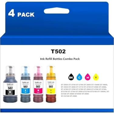 Imagem de YIGO Frascos de refil de tinta 502 T502 para ET2700 ET3700 ST3000 ET-2750 ET-3750 ET-4850 ET2760 ET-3760 ET-4760 ET-2850 ET-3850 ET-3830 ET-3830 T-15000 0 Impressora ST-4000 ST-2000 ST-C2100 ET-3710