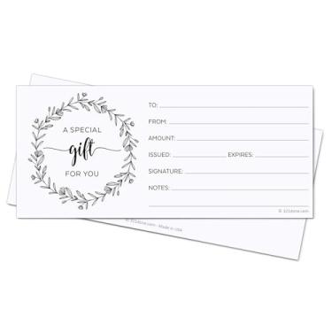 Imagem de 321Done Vales de presente em branco, feitos nos EUA – branco 10 x 23 cm, design de grinalda, vouchers para férias, Natal, pequenas empresas, spa, salão de beleza – conjunto de 24