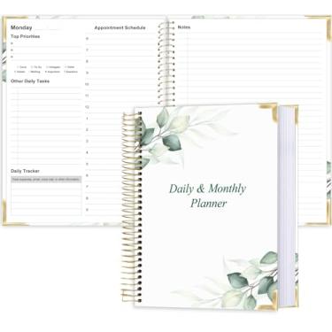 Imagem de Agenda mensal diária sem data para 2025 2026 – Lista de tarefas A4 com agenda horária, capa dura espiral encadernada para aumentar o foco, material escolar/escritório elegante, 21,6 cm x 28 cm, folha