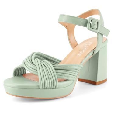 Imagem de Sandália feminina de salto plataforma grossa rosa salto bloco redondo bico aberto confortável salto confortável sandália com tiras cruzadas para mulheres, Poliuretano verde sálvia, 35 BR