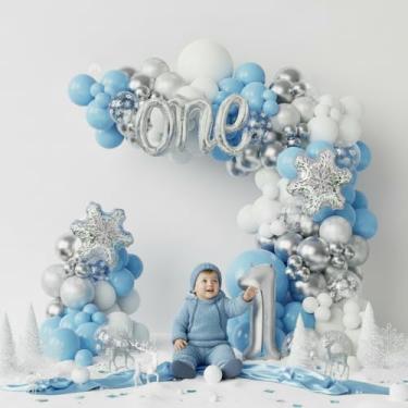 Imagem de Kit de arco de guirlanda de balões Blue Winter Wonderland, 135 peças, Little Snowflake Baby Show, azul, branco, inverno, Onederland, decorações de primeiro aniversário para um pequeno floco de neve