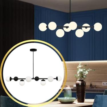 Imagem de Gimpo, Luminária Lustre 8 Globos 110cm x 72cm Jabuticaba Pendente Teto Gimpo KJDD-E-547-PRETO-Milky-8