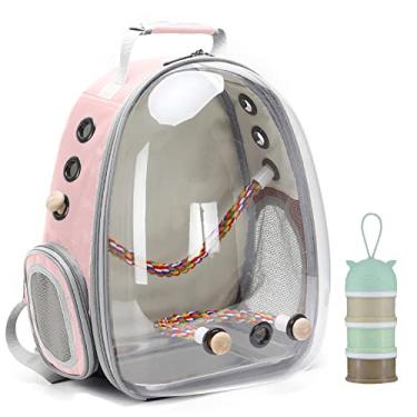 Imagem de Gaiola de transporte de pássaros, cápsula espacial transparente, mochila astronauta para carregar periquito, periquito, periquito, periquito, papagaio com bandeja de metal, poleiro de madeira, bolsa