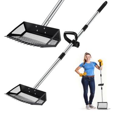 Imagem de Xyingshine Pá de cocô de galinha e ancinho 2 em 1, malha fina de cabeça serrilhada