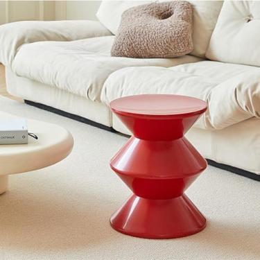 Imagem de Mesa lateral de plástico moderna, mesa de cabeceira redonda, mesa decorativa pequena e prática leve para sala de estar, quarto, vermelha (vermelha)