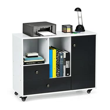 Imagem de Armário de arquivo, armário de arquivo, lateral, móvel, armazenamento de arquivos, suporte de impressora grande com 2 gavetas e prateleiras armário de arquivo de escritório