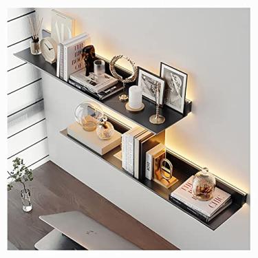 Imagem de Prateleiras flutuantes 60/80/90/100 cm Prateleiras para parede, rack de exibição decorativo moderno com luz LED iluminada embutida, para banheiro, quarto, escritório, sala de estar, etc. (Cor: Preto