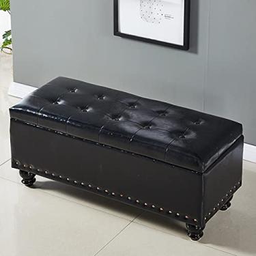 Imagem de Espreguiçadeira retangular, banco de couro para apoio para os pés, banco de quarto estofado moderno, com pernas de madeira, para quarto, pé da cama, sala de jantar, sala de estar, corredor