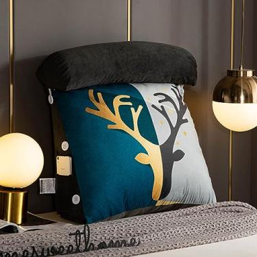 Imagem de Almofada triangular de cunha para leitura com almofada de suporte desfiado/lombar, almofada de apoio para as costas com capa removível de pele sintética de luxo - perfeita para sentar, ler ou jogar