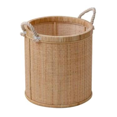 Imagem de Cesta de lavanderia de vime de grande capacidade com alças, cesta de armazenamento tecida à mão para quarto, hotel e piquenique