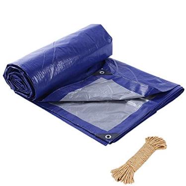 Imagem de OKUOKA Lona impermeável resistente proteção solar inverno neve proteção leve plástico metal ilhó com corda livre cobertura de piscina exterior, 17 tamanhos (cor: azul, tamanho: 8X10m)
