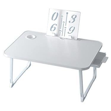 Imagem de Mesa de cama portátil para laptop, mesa de colo dobrável, bandeja de cama para laptop com gaveta de armazenamento, mesa de bandeja de mesa para tablet de colo para leitura, café da manhã, escritório