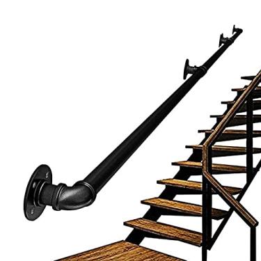 Imagem de Corrimão de tubulação/corrimão de escada de ferro forjado a vento industrial, loft interno doméstico contra a parede alça de jardim de infância antiderrapante antigo, preto (1 pés-6 m) (tamanho: 0,3 m