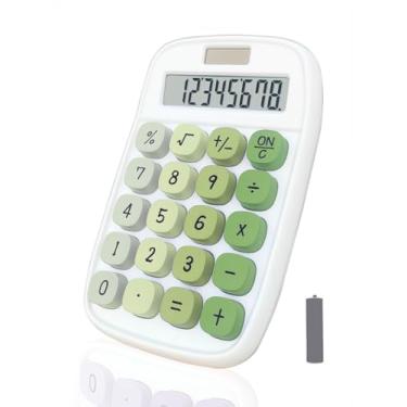 Imagem de Calculadora mecânica, calculadora de potência dupla BTSEYAW com tela inclinada de 8 dígitos e botões grandes, acessório de mesa de escritório fofo (verde)