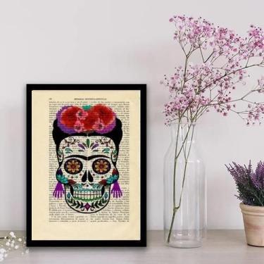 Imagem de Quadro Caveira Mexicana Feminino 33X24Cm - Com Vidro - Preta - Quadros