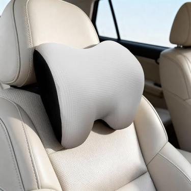 Imagem de SPRFUFLY Faça Um Travesseiro Confortável para Encosto de Cabeça de Carro, Travesseiro de Carro para Dirigir com Alça Ajustável, Almofada de Pescoço 100% Espuma de Memória, Capa Rem (, Prata)