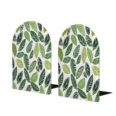 Imagem de Folhas de primavera impressão verde grande suporte de livros de madeira decorativo antiderrapante resistente terminais de livro para mesa de escritório em casa biblioteca de estudo escolar divisórias