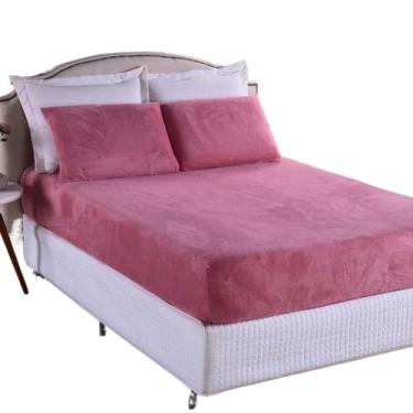 Imagem de Jogo de Cama Lençol Plush Com Elástico Toque Aveludado Cama Solteiro Casal Queen King(Rosê)