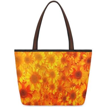 Imagem de Bolsa grande para mulheres, flores, girassol, laranja, sol, tecido de trabalho com zíper, reutilizável, bolsa de mão, casual, para viagem, trabalho, férias, praia, compras, academia, presentes