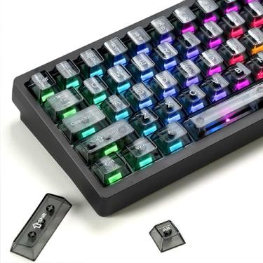 Imagem de dagaladoo Teclas de teclado pretas transparentes, 60 75 100 por cento, conjunto de tampas de chave de geleia de cristal, capas de teclas brilhosas, teclas de perfil cereja para teclado mecânico Mx