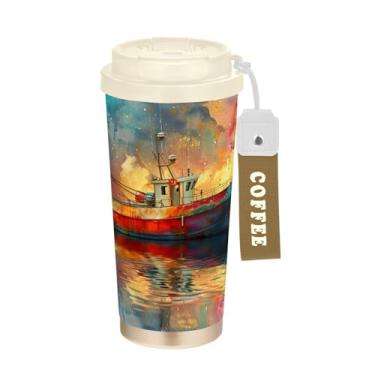 Imagem de Blueangle Caneca de café colorida flutuante com isolamento térmico para barco de pesca - copo de aço inoxidável à prova de derramamento e vazamento para acampamento e ar livre, garrafa de água
