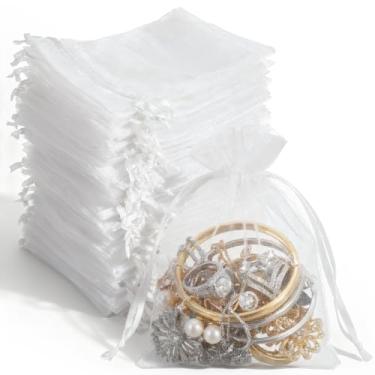 Imagem de Meyeyaia 500 sacos pequenos de organza, sacos de presente de malha de 7 x 10 cm com cordão de organza branca, saco de sachê para embalagem de joias, pequenos presentes