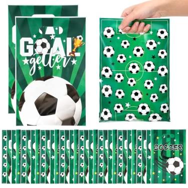 Imagem de Josojoou 50 peças de sacos de brinde de futebol, sacos de brindes de futebol com alças, sacolas de plástico para lembrancinhas de festa de aniversário, bolsa de lanche de futebol para lembrancinhas