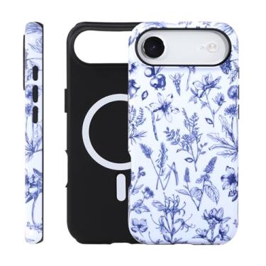 Imagem de Fourmor Capa para iPhone 17 Air – Carregamento sem fio para MagSafe, capa externa rígida de policarbonato + capa protetora interna de TPU macio de 2 camadas à prova de choque, padrões florais e de