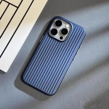 Imagem de Capa de celular ondulada com grade eletroplaqueada para iPhone 17, 15, 14, 16 Pro Max Plus, capa traseira rígida de luxo em titânio, azul, para iPhone 14