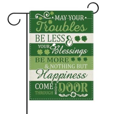 Imagem de Dyrenson Bandeira decorativa de jardim de bênção do dia de São Patrício, trevo da sorte, citações de saudação do trevo da sorte, decoração de casa, decoração pequena com listras de primavera irlandesa