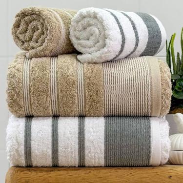 Imagem de Jogo De Toalha Banhão Treviso 4 Peças 100% Algodão Fio Penteado Branco/bege