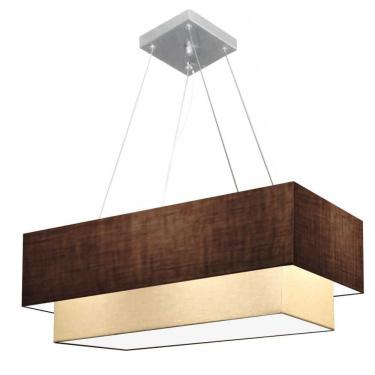 Imagem de Lustre Pendente Duplo Retangular Vivare Md-4322 Cúpula Em Tecido 99x40cm X 80x30cm - Bivolt Café-algodão-crú 127/220v