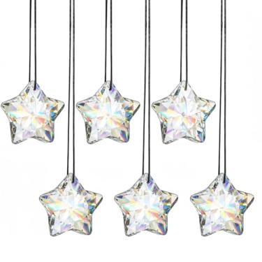 Imagem de Conjunto de 6 peças de enfeites de árvore de Natal de cristal transparente - enfeites de pendurar estrela de vidro cintilante para decoração de árvore de Natal, enfeite de estrela de Natal, enfeite de