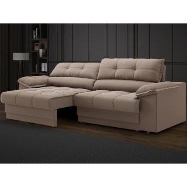 Imagem de Sofá com Carregador USB Retrátil Reclinável Mimo 2,30m Velosuede Marro