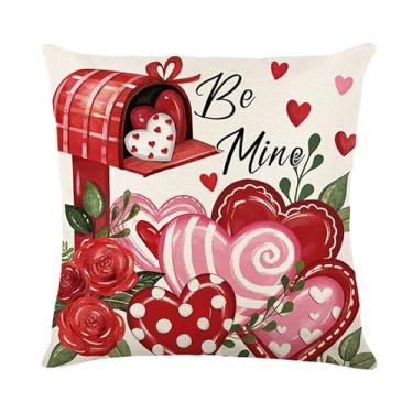 Imagem de Conjunto de 4 capas de travesseiro de Dia dos Namorados 45,7 x 45,7 cm, caixa de correio de amor com design de árvore de coração, capas decorativas para sofá, sala de estar, quarto, decoração