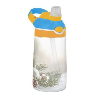 Imagem de YETTASBIN Garrafa de água infantil bola de Natal 473 ml com tampa de canudo para meninos Gril - copo esportivo reutilizável à prova de vazamento livre de BPA transparente Tritan com gancho para escola