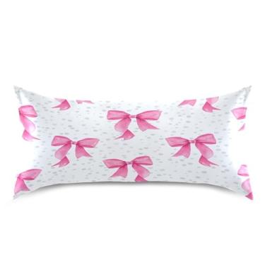 Imagem de xigua Fronha de cetim com bolinhas e laços para cabelo e pele, lavável na máquina, antiderrapante, refrescante, travesseiro, cama king size com fecho de envelope, 50,8 cm x 101,6 cm