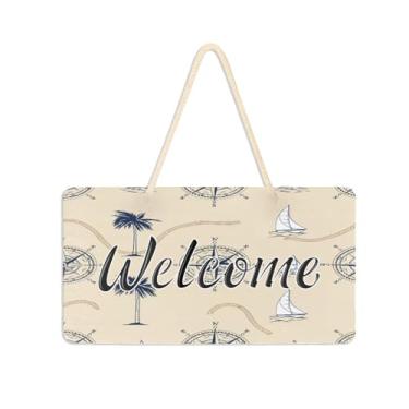 Imagem de Burbuja Placa de boas-vindas de paisagens tropicais para porta da frente, placa de boas-vindas de PVC para pendurar na parede, decoração de férias, 15 x 28 cm