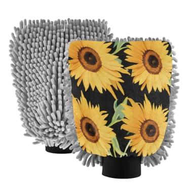 Imagem de STAYTOP Luvas de lavagem de carro girassóis 2 peças, luvas de microfibra de chenille, sem arranhões, panos de esponja de lavagem ultra absorventes para carros, limpeza doméstica - G
