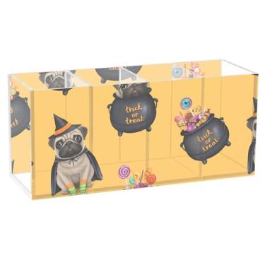 Imagem de Burbuja Lindo suporte de caneta de acrílico para fantasia de cachorro em bruxa, 4 compartimentos, suporte de lápis transparente para pincel de maquiagem estacionário, acessórios de mesa de escritório